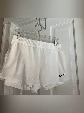 Nike White Women’s Athletic Shorts with Black Swoosh